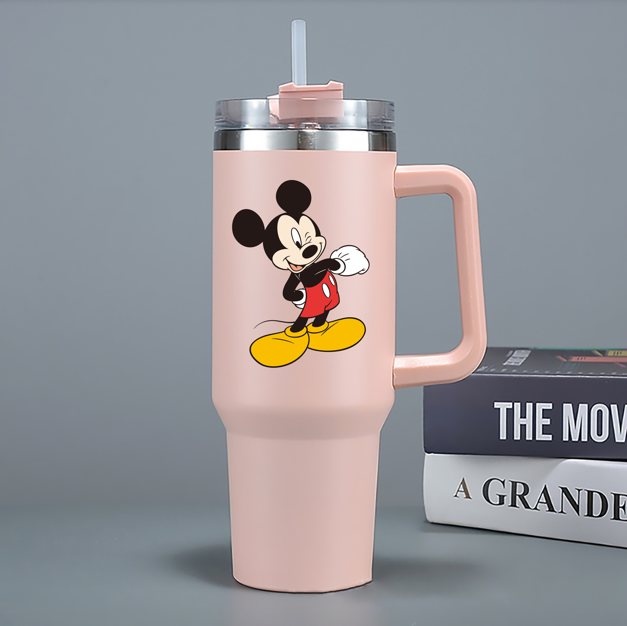 （画像用） ミッキーマウス Mickey Mouse 1200mL車用タンブラー - クリスタルステッカー（プラスチックストロー付き）